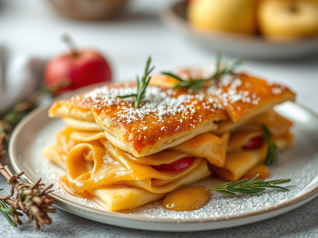 (Kerstklok) pannenkoeken met appel, AI-gegenereerde illustratie