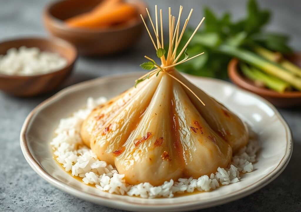 Ketupat Betawi met Saté Lembut — AI-gegenereerde illustratie