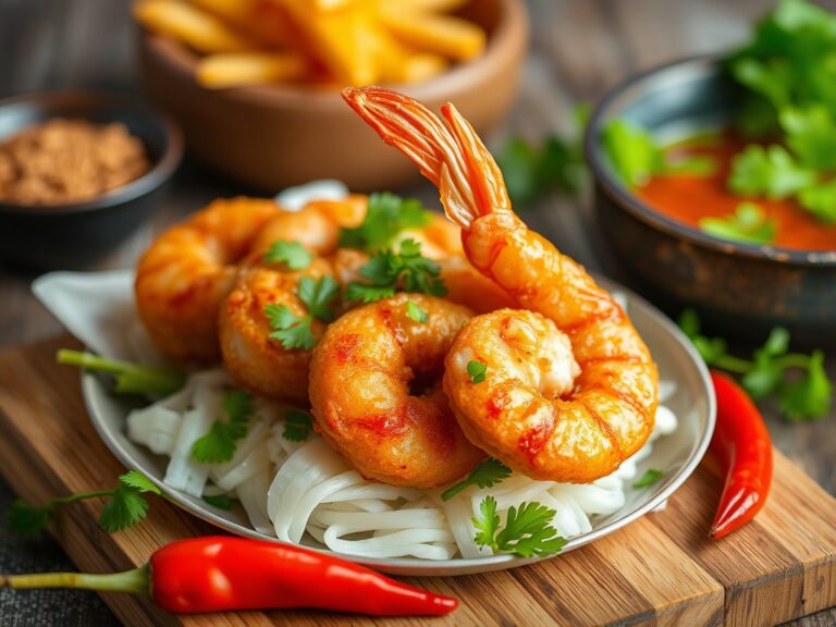 Kip – Garnalen Frituur met Sweet Chili — AI-gegenereerde illustratie
