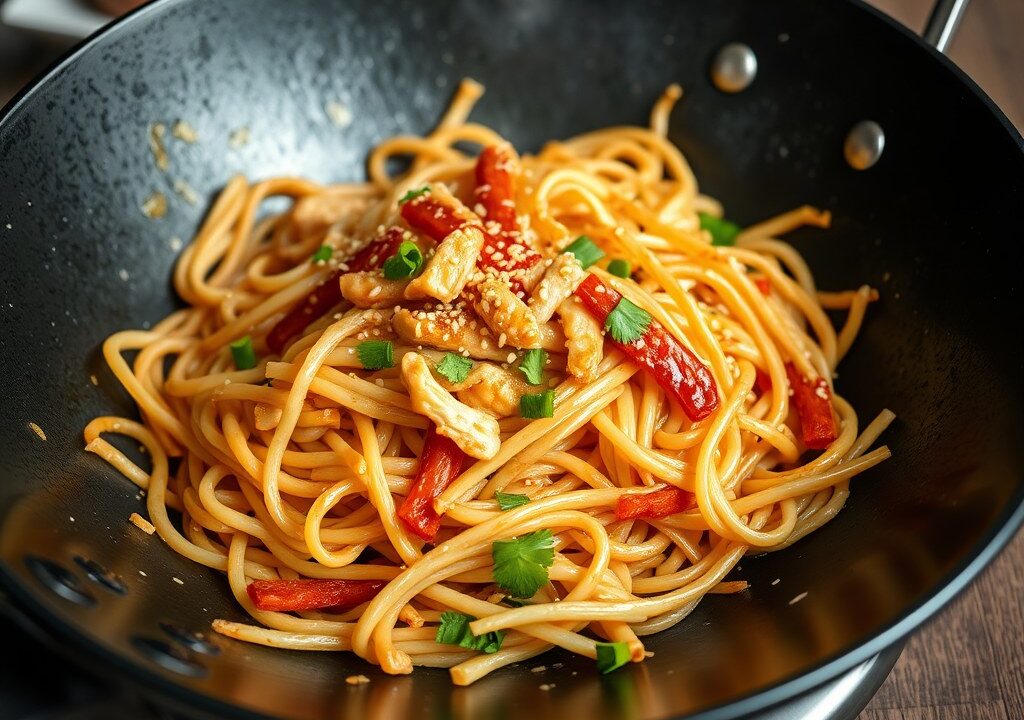 Kip chow mein — AI-gegenereerde illustratie