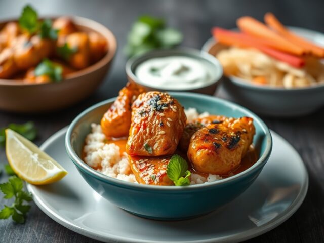 Kip in rode Thaise curry met een yoghonaise saus — AI-gegenereerde illustratie