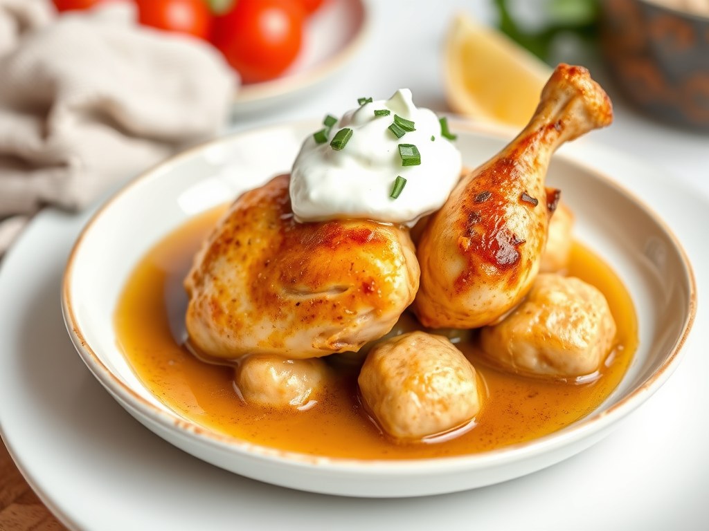Kip in sherry-gembersaus, AI-gegenereerde illustratie