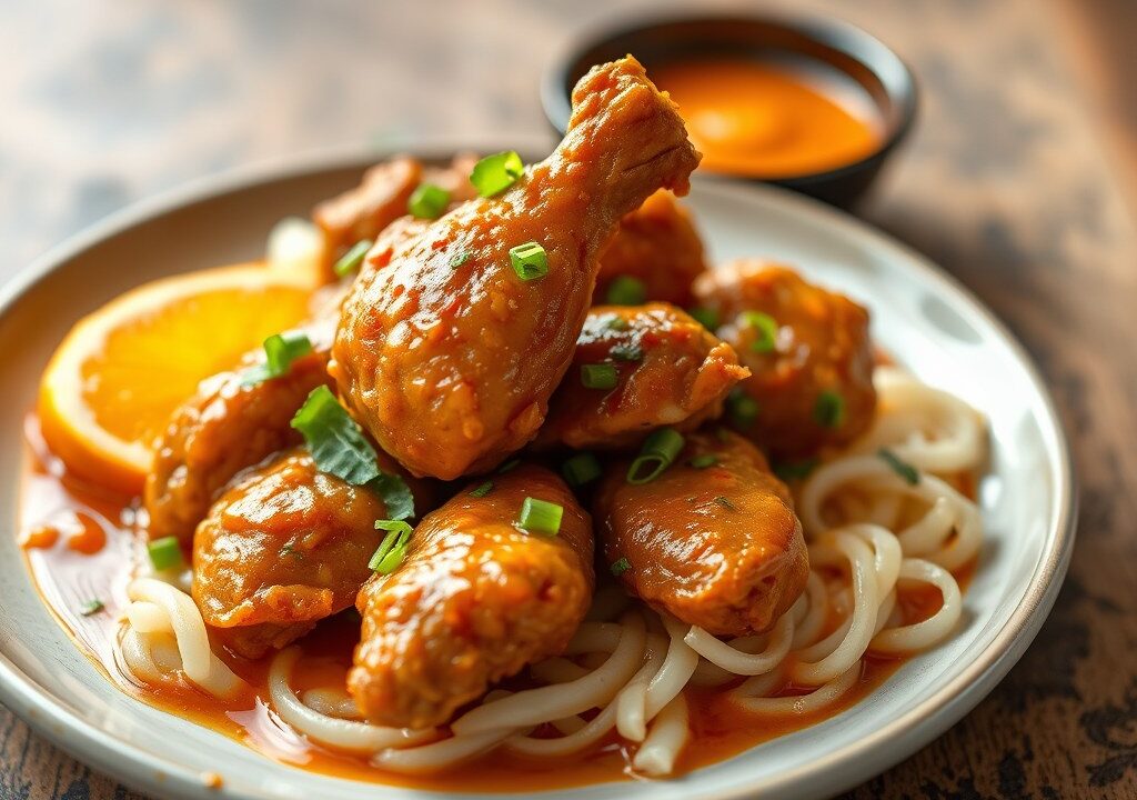 Kip in Sinaasappel Saus — AI-gegenereerde illustratie