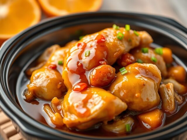 Kip in Teriyaki-Sinaasappelsaus uit de Slow Cooker — AI-gegenereerde illustratie