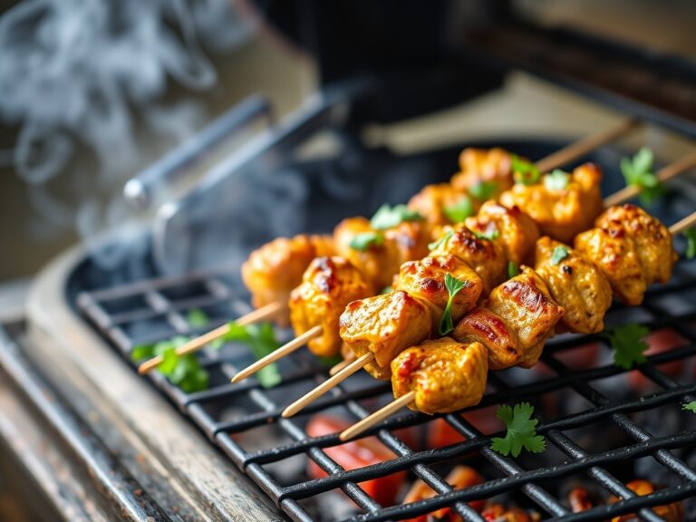 Kip kerrie kebabs — AI-gegenereerde illustratie