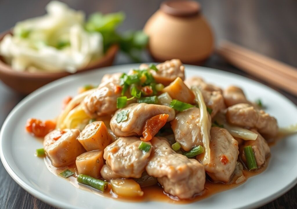 Kip met Chinese kool — AI-gegenereerde illustratie