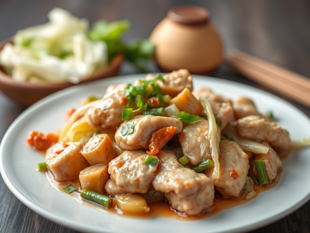 Kip met Chinese kool, AI-gegenereerde illustratie