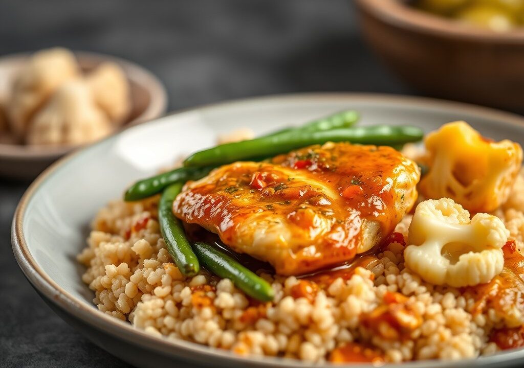 Kip met curry en groenten — AI-gegenereerde illustratie