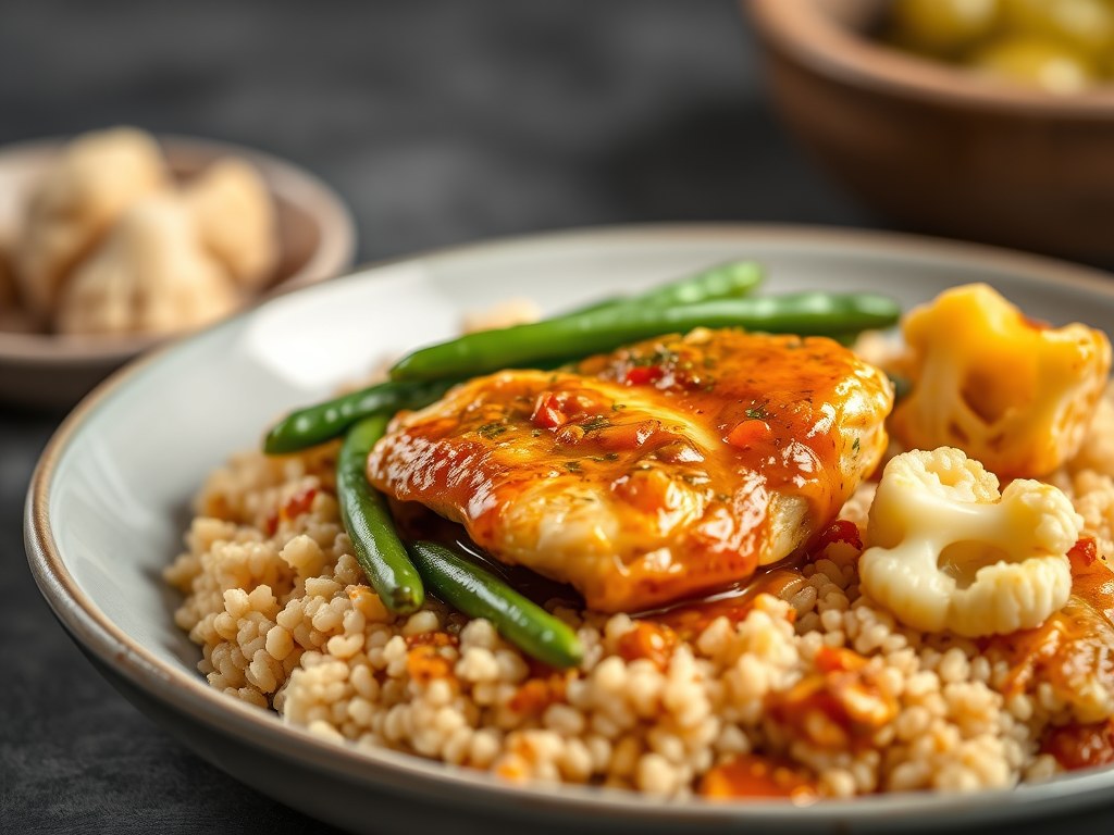 Kip met curry en groenten, AI-gegenereerde illustratie