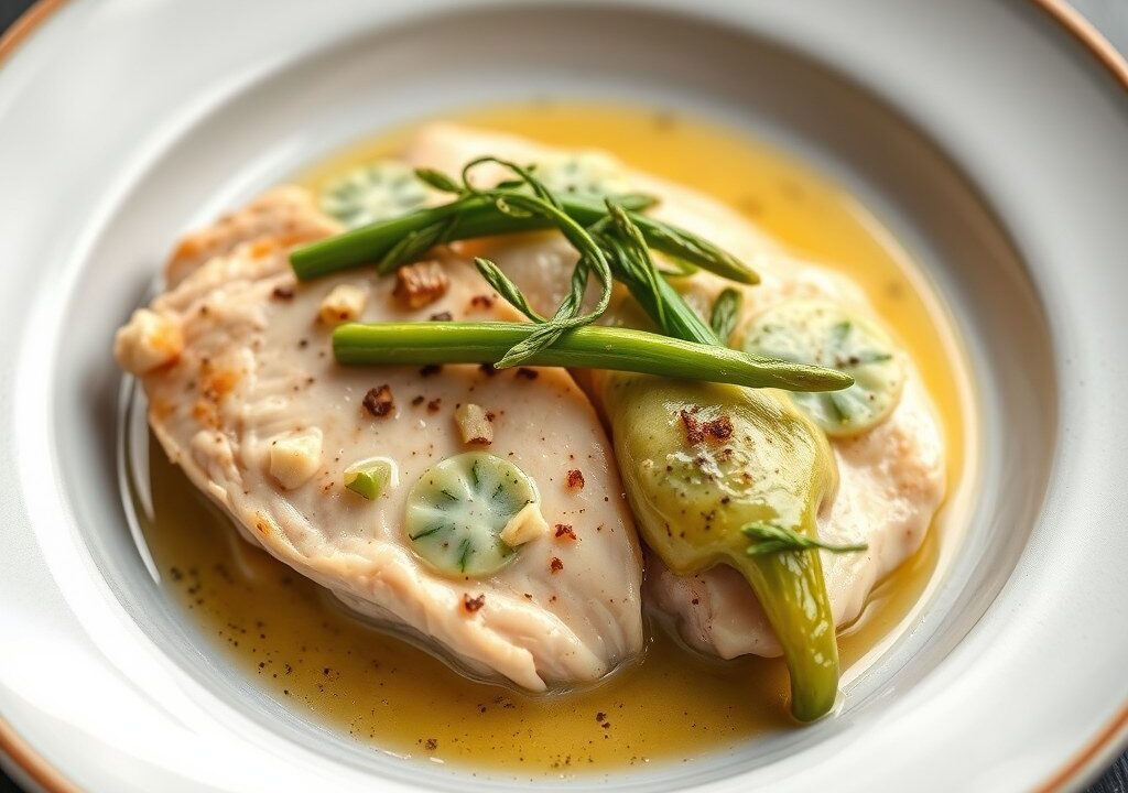 Kip met groene asperges — AI-gegenereerde illustratie