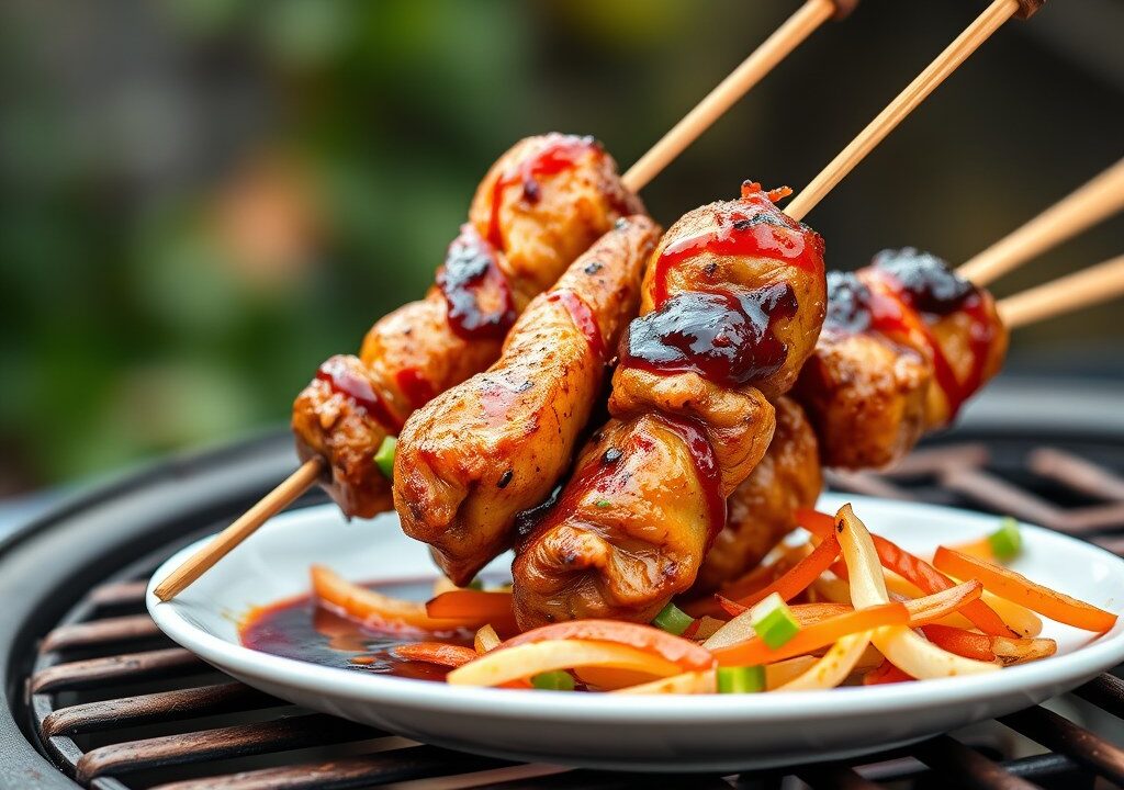 Kip-sate voor de BBQ!, AI-gegenereerde illustratie
