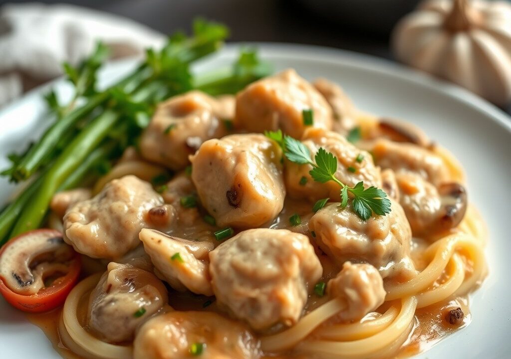 Kip Stroganoff, AI-gegenereerde illustratie