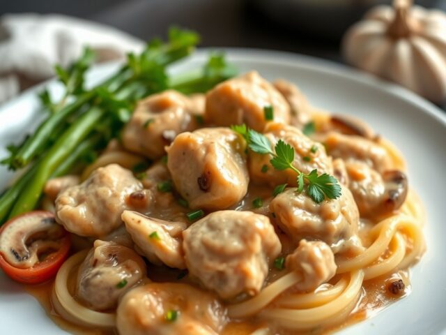 Kip Stroganoff — AI-gegenereerde illustratie