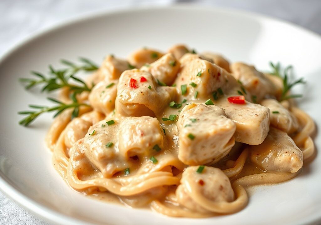 Kip Stroganoff, AI-gegenereerde illustratie
