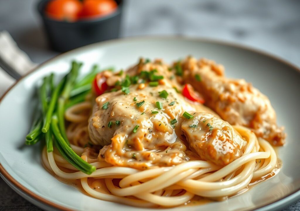 Kip Stroganoff — AI-gegenereerde illustratie