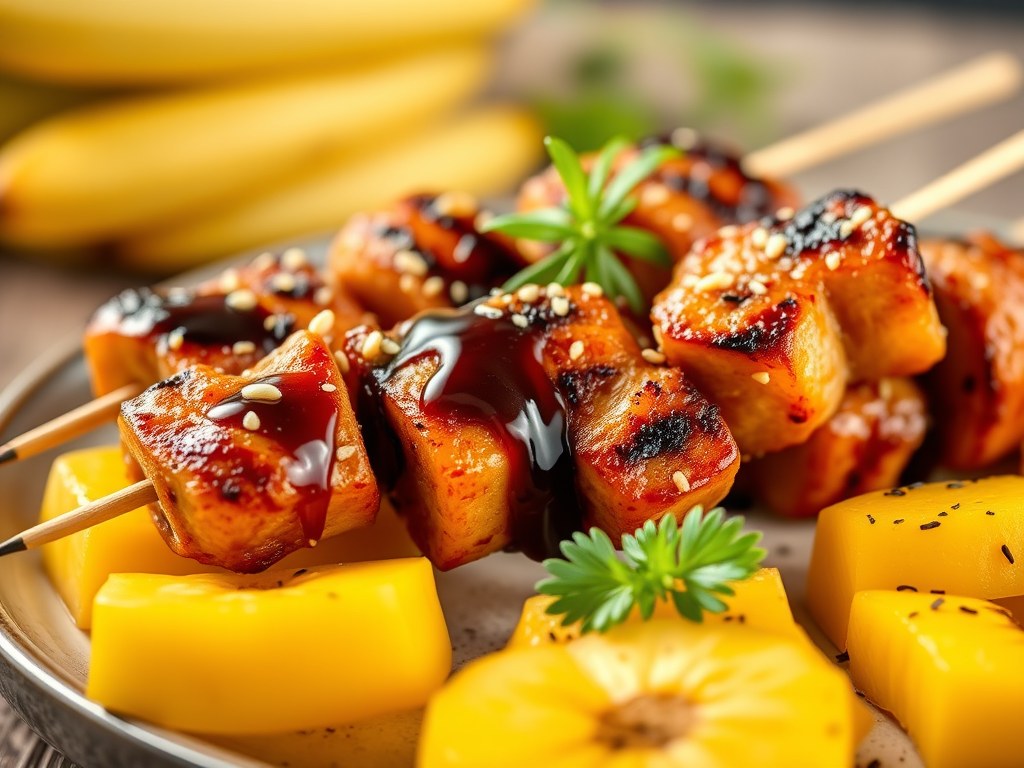 Kipbrochettes met ananas, AI-gegenereerde illustratie