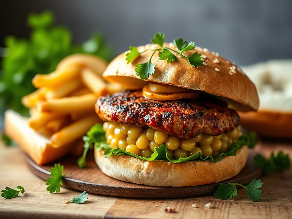 Kipburger de luxe, AI-gegenereerde illustratie