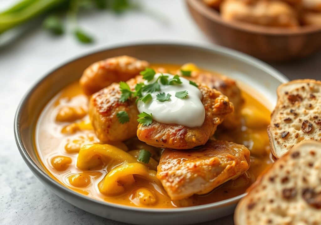 Kipcurry met witloof — AI-gegenereerde illustratie