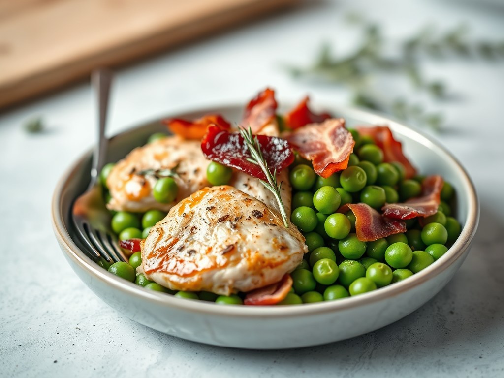 Kipfilet en erwten, AI-gegenereerde illustratie