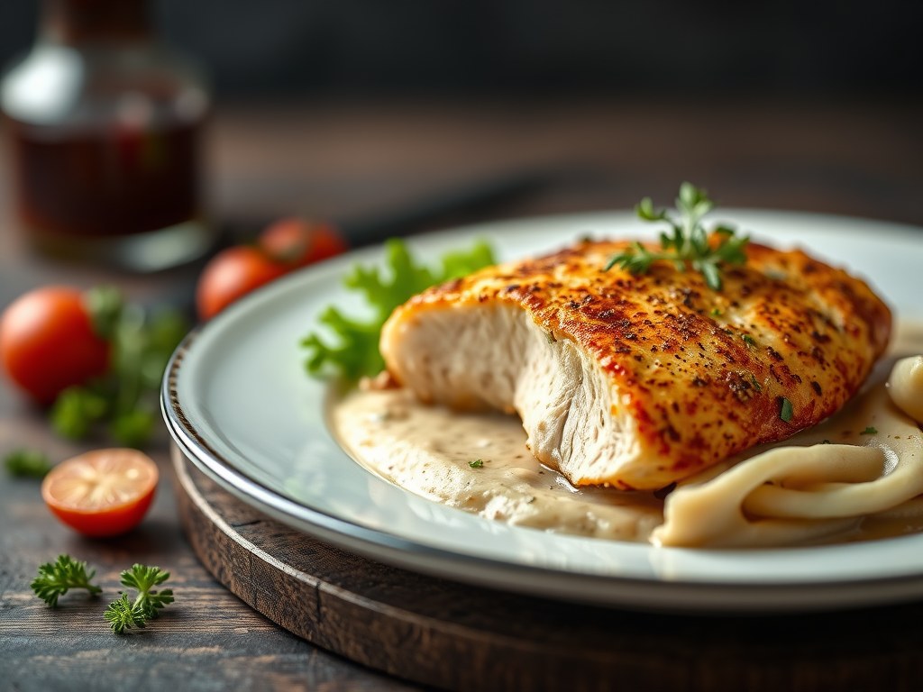Kipfilet in bladerdeeg, AI-gegenereerde illustratie