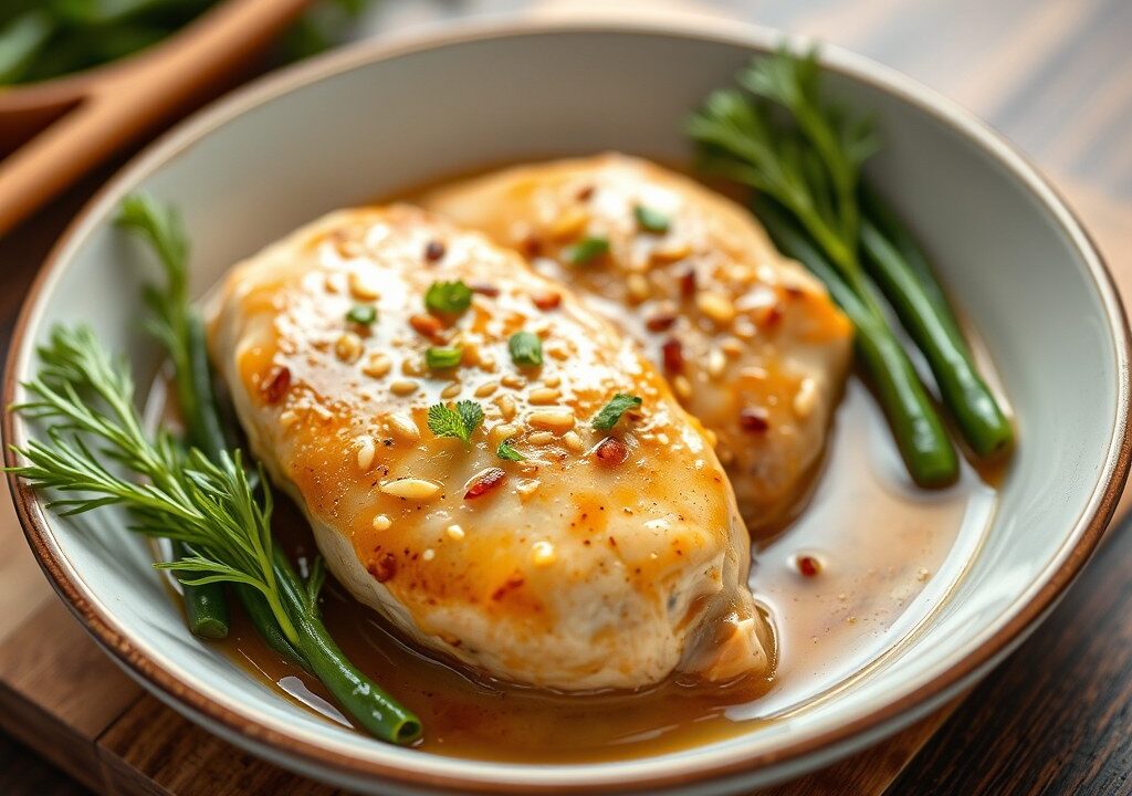 Kipfilet in knoflook-oestersaus — AI-gegenereerde illustratie