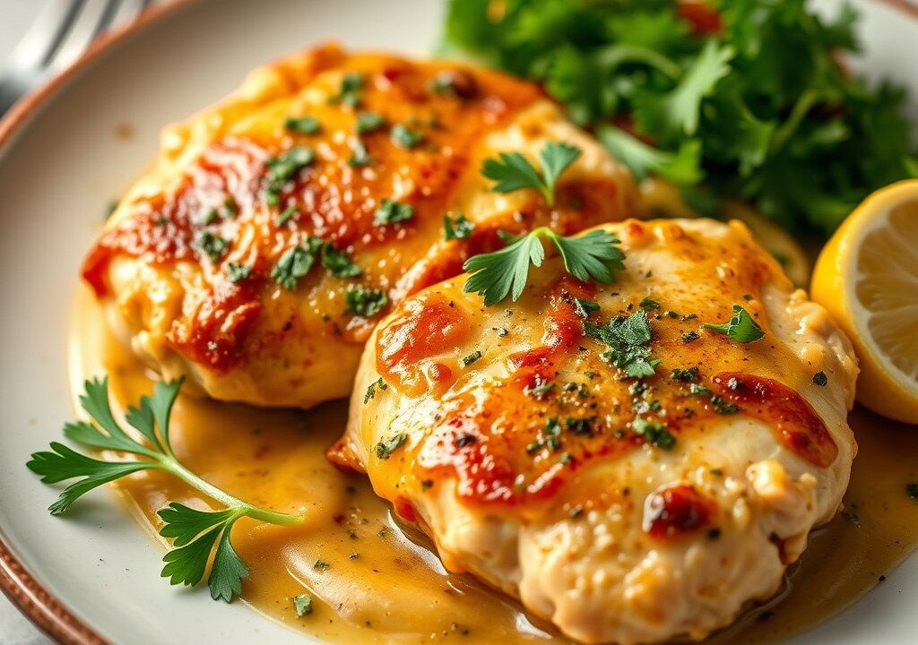 Kipfilet Kiev (gepaneerde knoflook-kip) — AI-gegenereerde illustratie