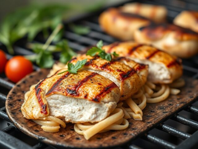 Kipfilet met pastasalade — AI-gegenereerde illustratie