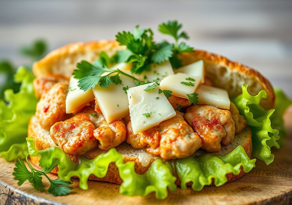Kippenbrood met sla en kroketten — AI-gegenereerde illustratie
