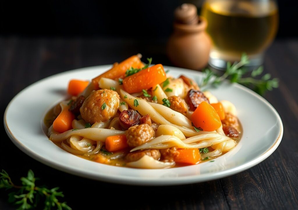 Kippenragout met groenten — AI-gegenereerde illustratie