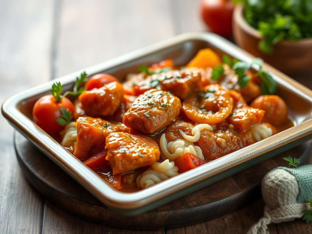 Kippenragout met kerrie, AI-gegenereerde illustratie