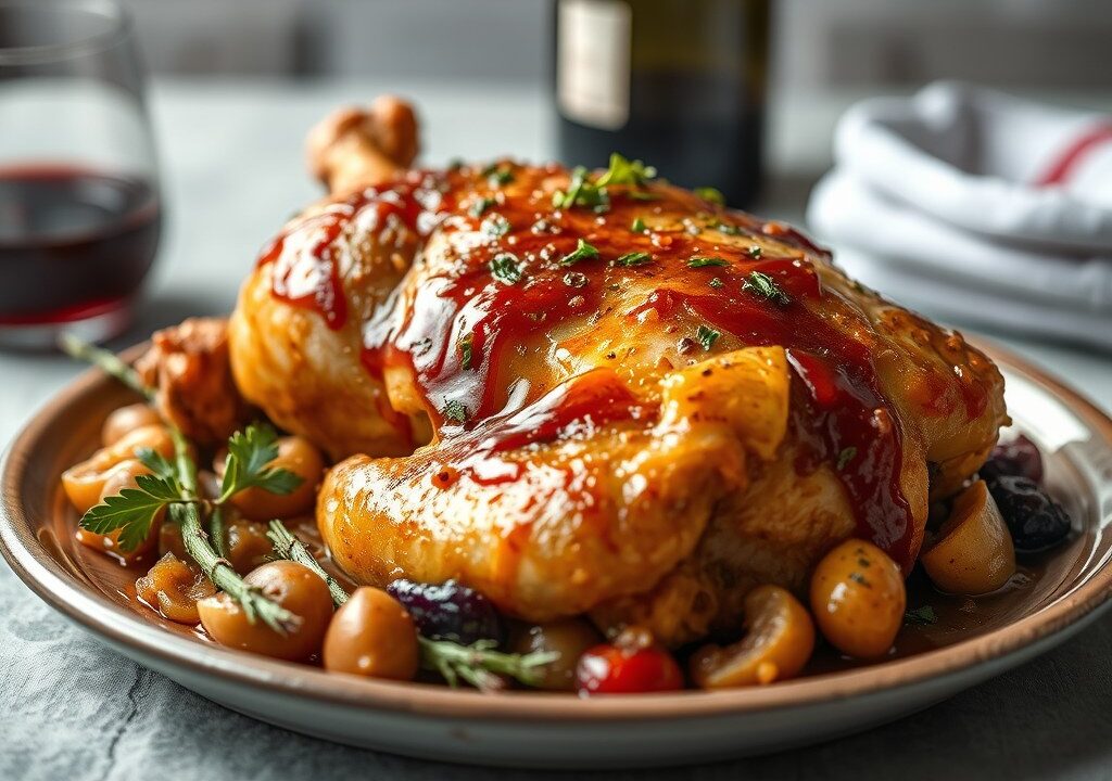 Kippetje uit de Oven met een Kruidige Dressing, AI-gegenereerde illustratie