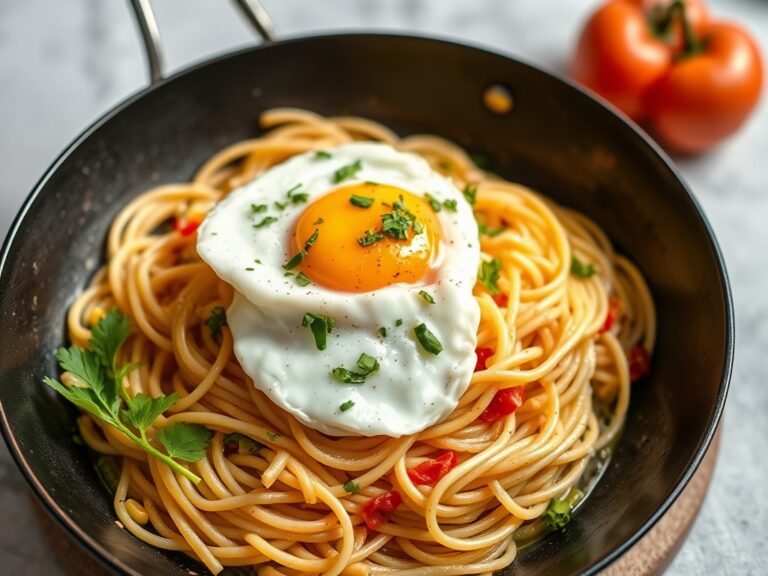 Kipsate-spaghetti met prei en ei — AI-gegenereerde illustratie