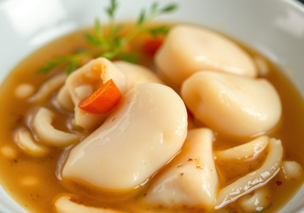 Kipsaucijsjes in pikante uiensaus, AI-gegenereerde illustratie