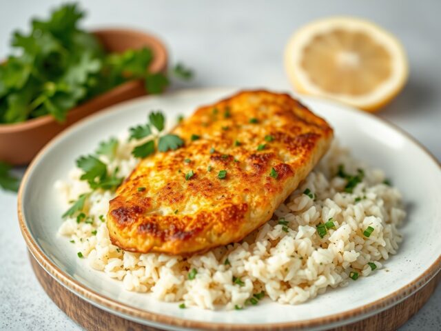 Kipschnitzel met rijst — AI-gegenereerde illustratie