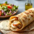 Kipshoarma met rijkgevulde salade en hete saus en eigengemaakte knoflook saus