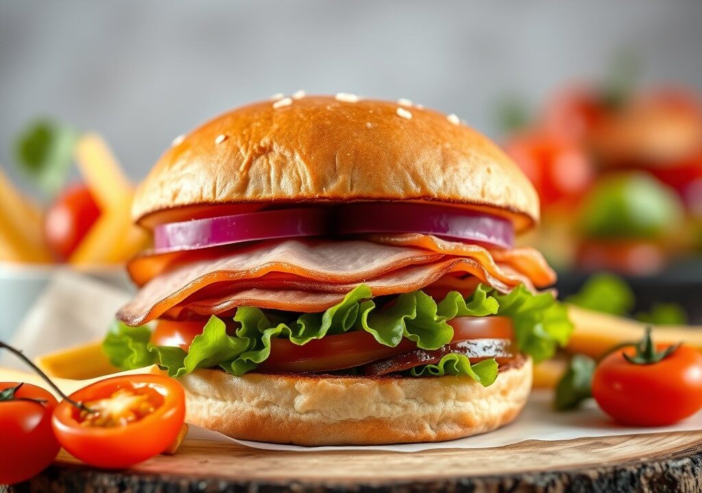 Klassieke hamburger met spiegelei, AI-gegenereerde illustratie
