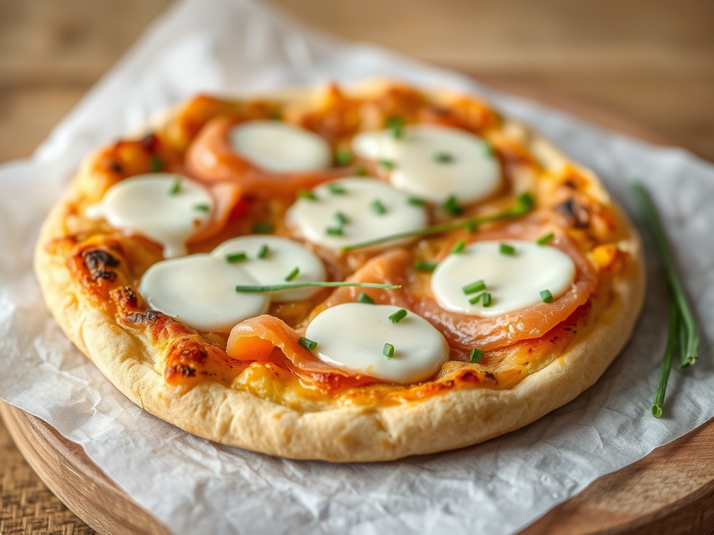 Kleine flammkuchen met gerookte zalm, AI-gegenereerde illustratie