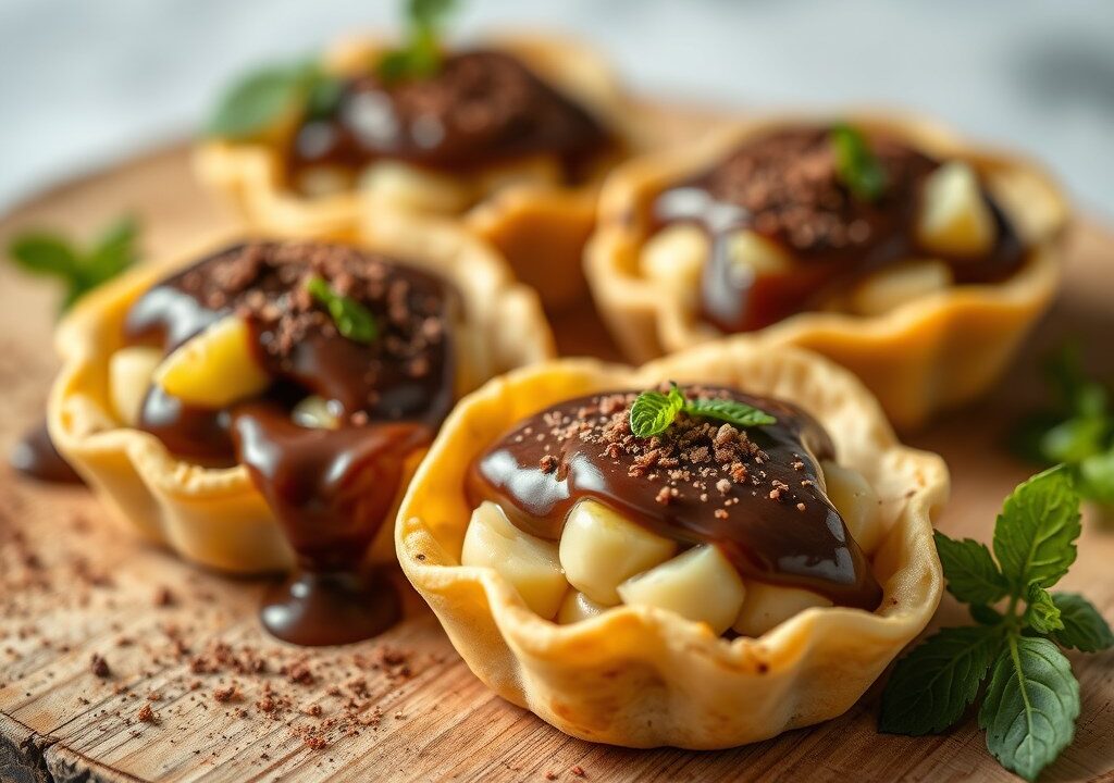 Kleine tortilla’s met peren en chocoladesaus — AI-gegenereerde illustratie
