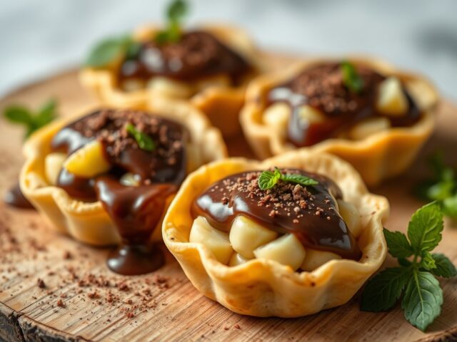 Kleine tortilla’s met peren en chocoladesaus — AI-gegenereerde illustratie