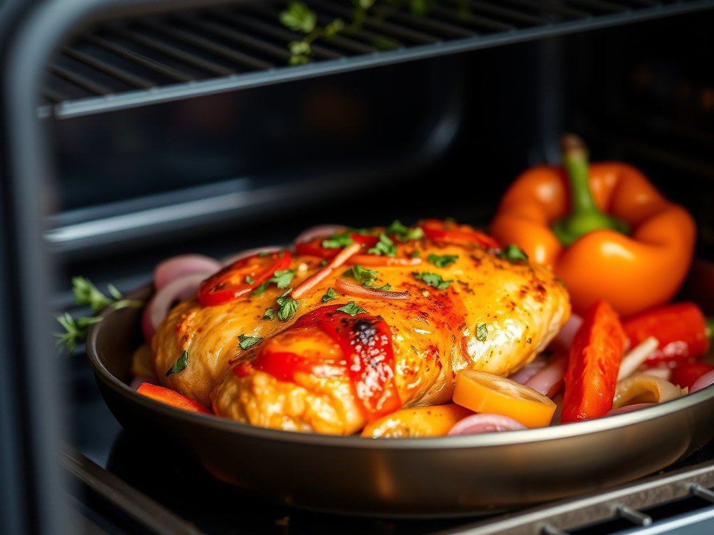 Kleverige kip uit de oven, AI-gegenereerde illustratie