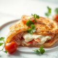 Knapperige pannenkoek met kokosmelk, gevuld met zalm, venkel en sla