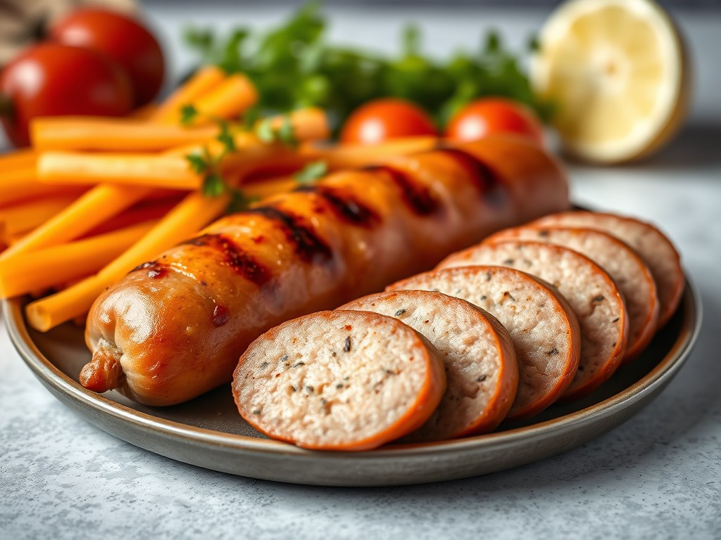 Knapperige verse worst, AI-gegenereerde illustratie