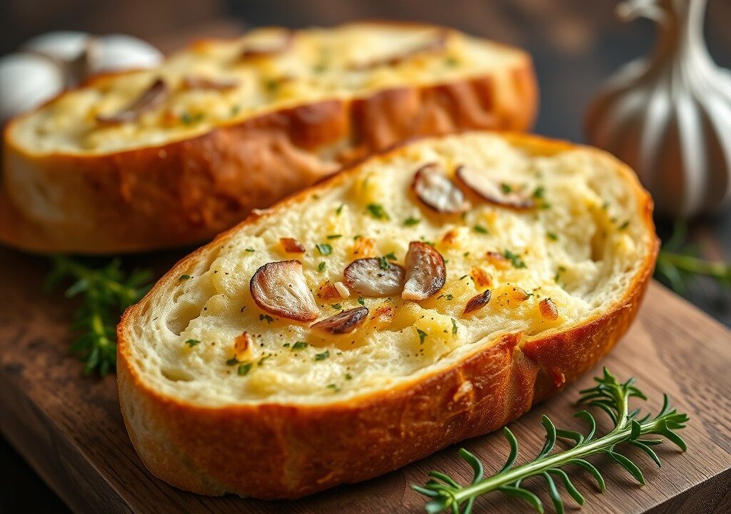 Knoflook brood met verse kruiden — AI-gegenereerde illustratie