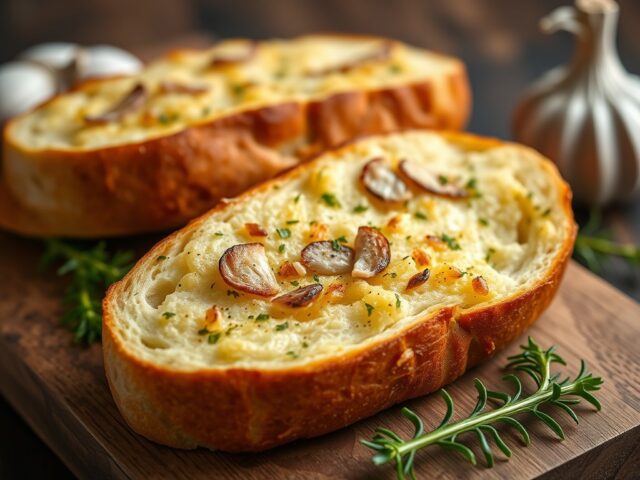Knoflook brood met verse kruiden — AI-gegenereerde illustratie