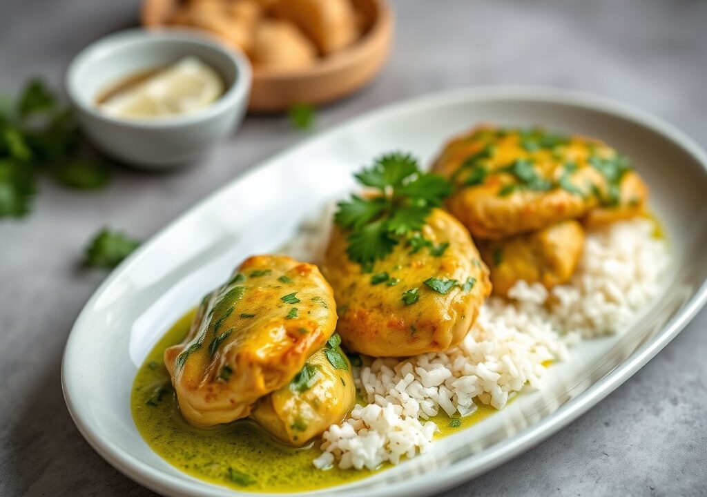 Koekjes van kip met groene curry — AI-gegenereerde illustratie