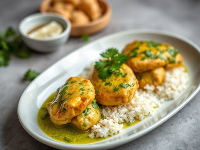 Koekjes van kip met groene curry — AI-gegenereerde illustratie