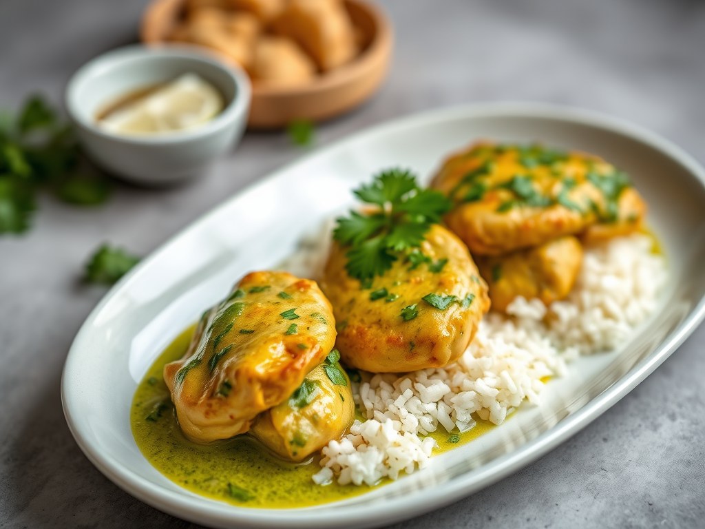 Koekjes van kip met groene curry, AI-gegenereerde illustratie