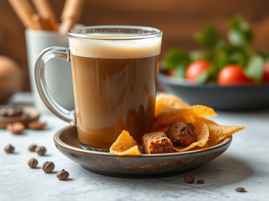 Koffie drop drank, AI-gegenereerde illustratie