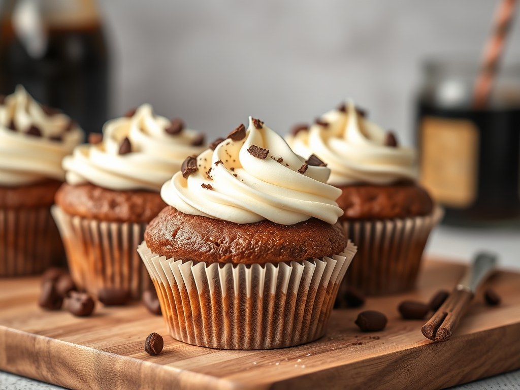 Koffiecupcakes met koffie-chocoladecreme, AI-gegenereerde illustratie