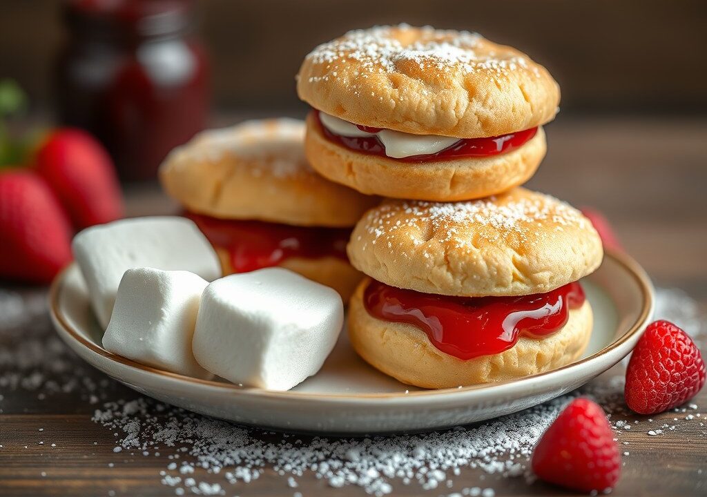 Kokos en jam-sandwichkoekjes, AI-gegenereerde illustratie
